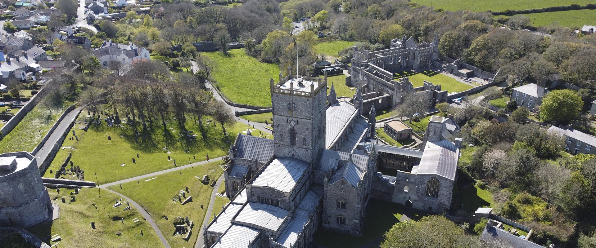 arial shot of St Davids Cathedral