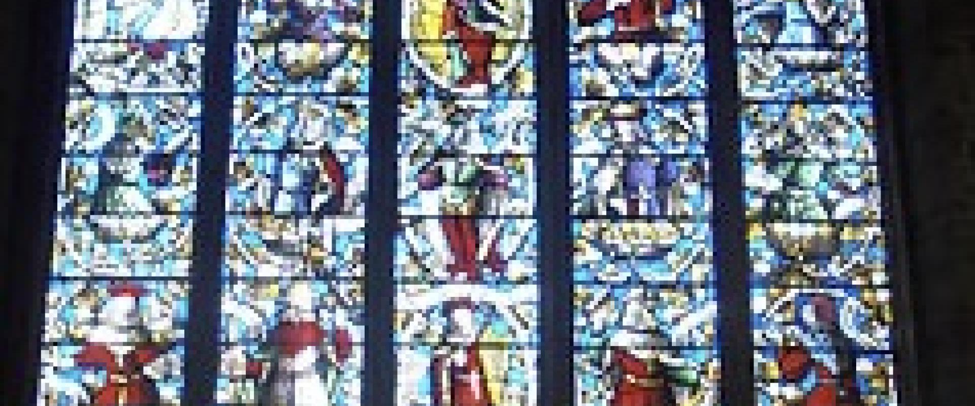 stained glass window in St. Dyfnog’s Church, Llanrhaeadr yng Nghinmeirch