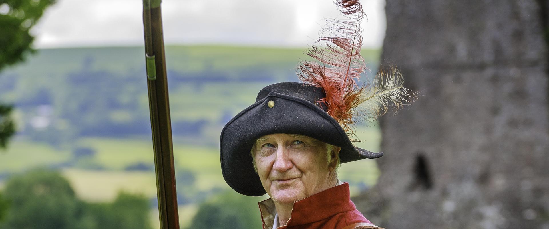 Man from the English Civil War era with musket