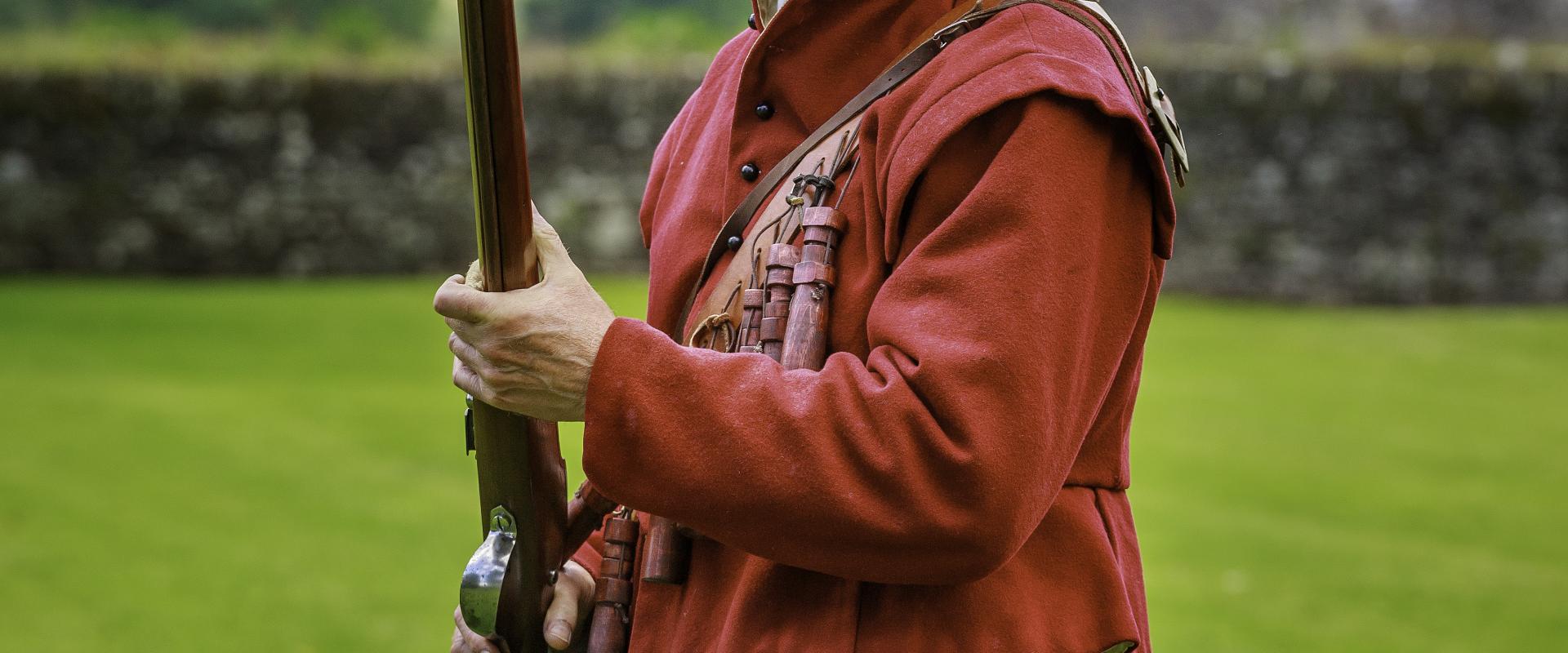 Man from the English Civil War era with musket