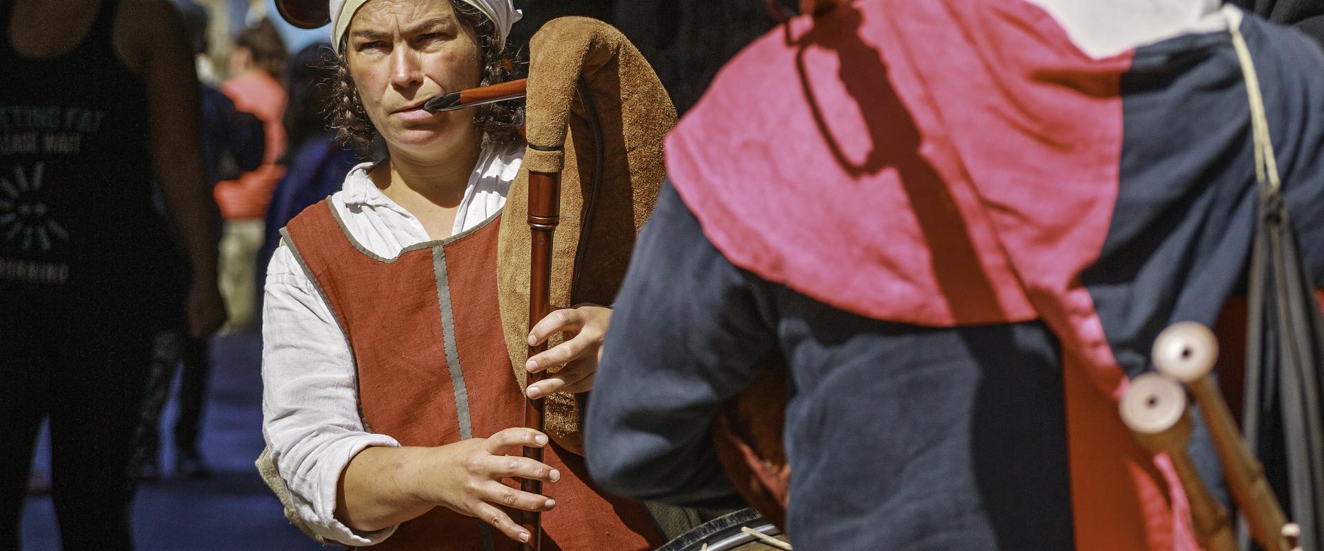 Medieval ladies with musical instruments