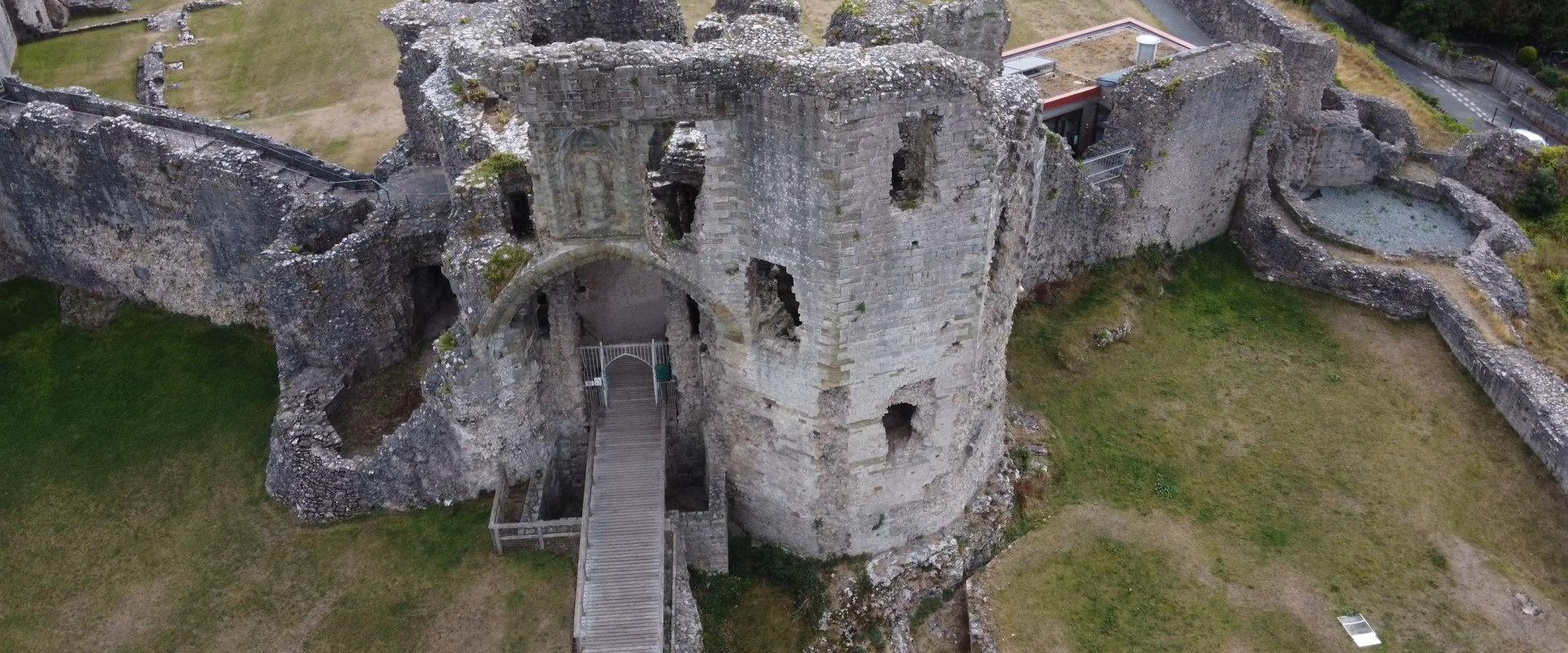 Aerial view of Denbigh Castle