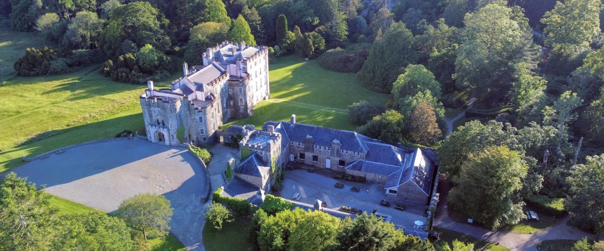 arial shot of Picton Castle Gardens