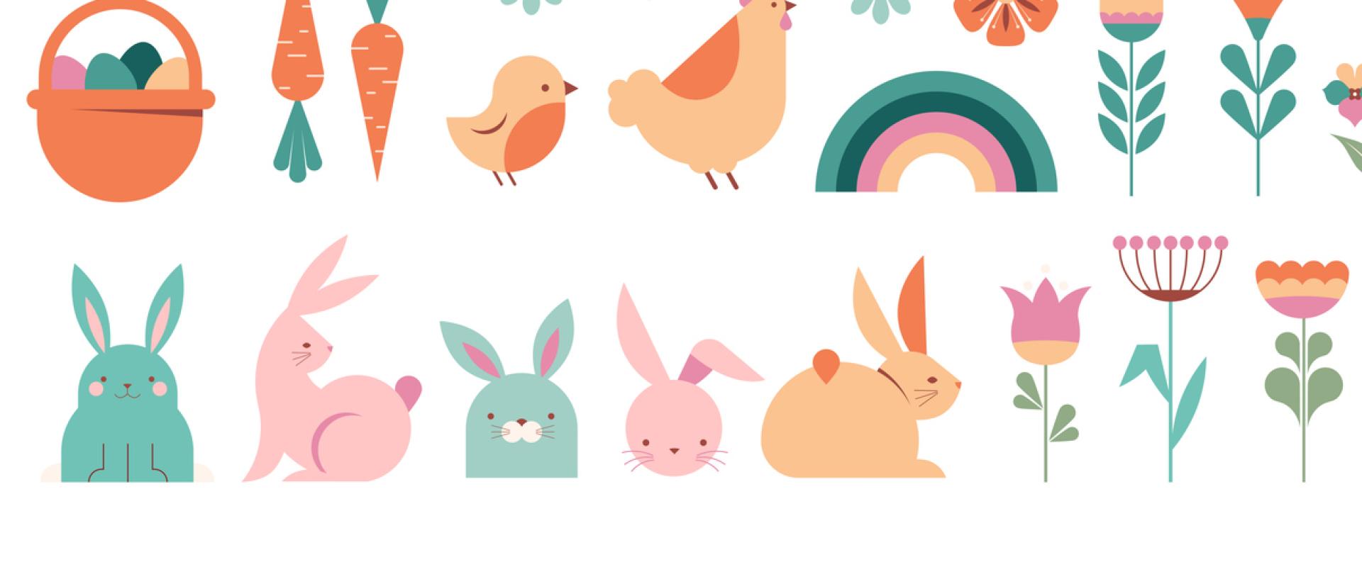 llun o wahanol gymeriadau Pasg / a drawing of different Easter characters