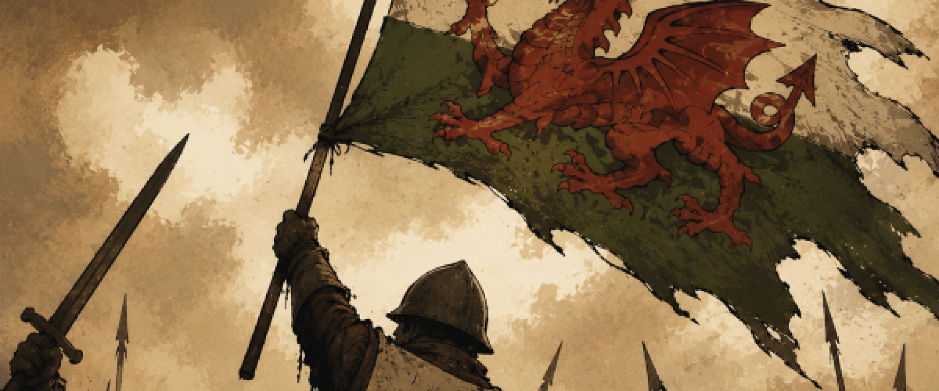 milwyr a baner / soldiers and flag