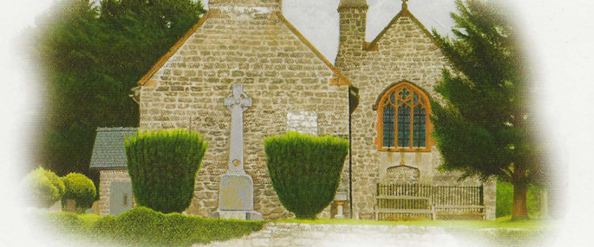 painting of the outside of St Elidan's Church, Llanelidan