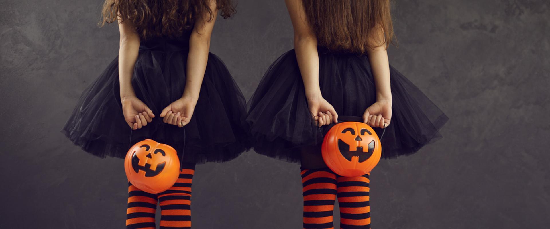 dwy ferch gyda phwmpenni / two girls with pumpkins 