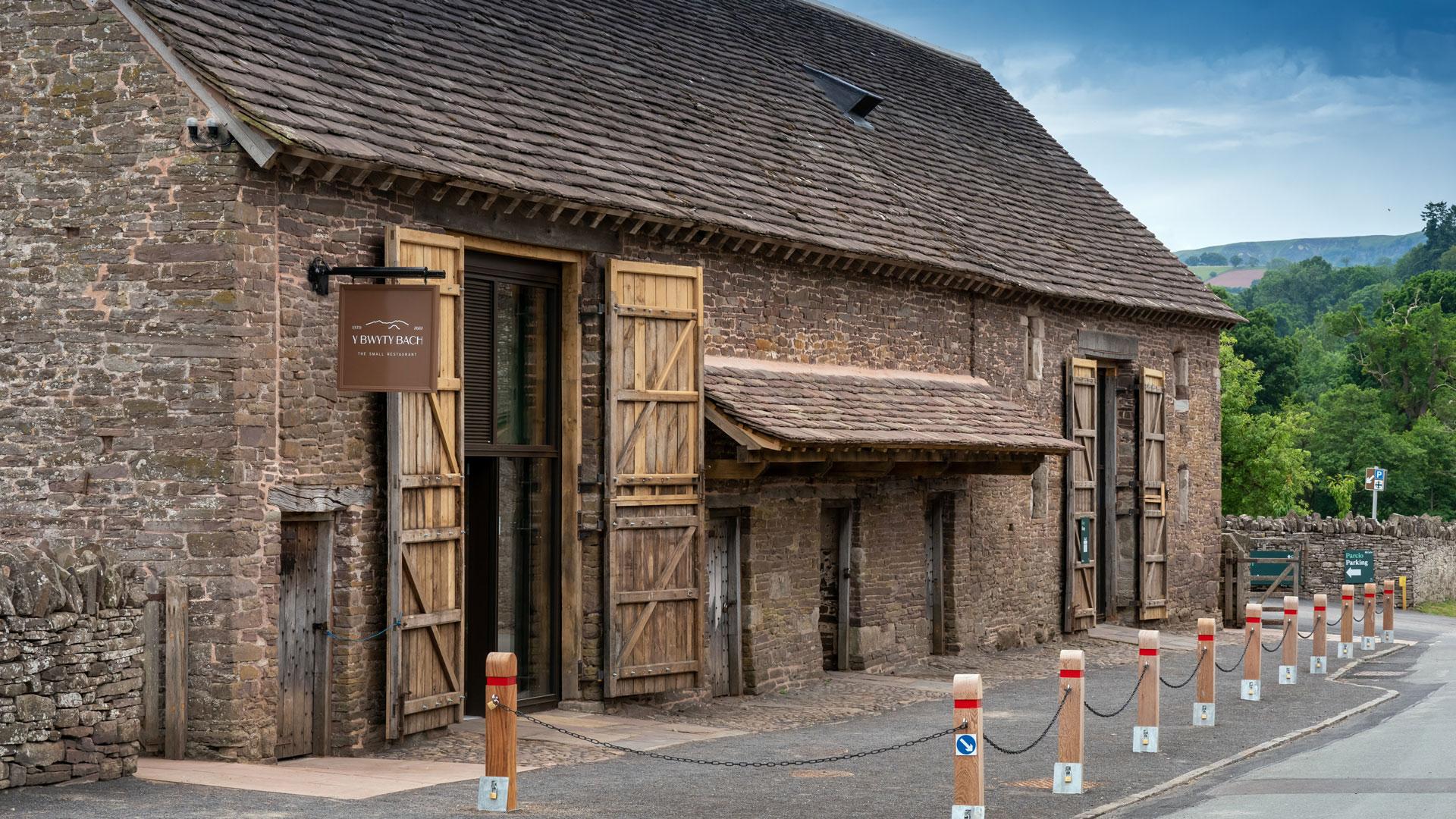 Tretower Court Barn - front view of restaurant entrance