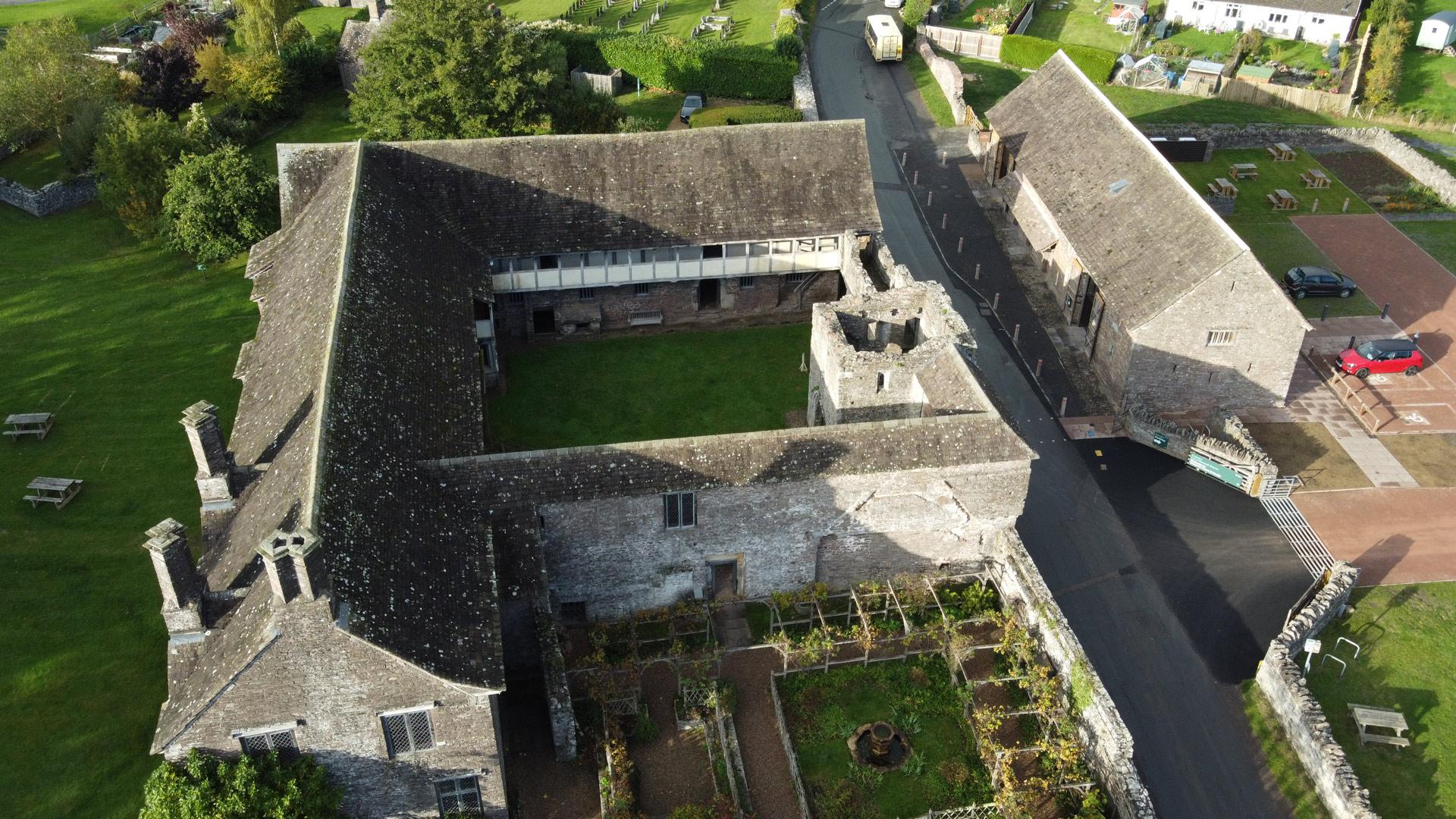 Llys a Chastell Tretwr / Tretower Court and Castle aerial view